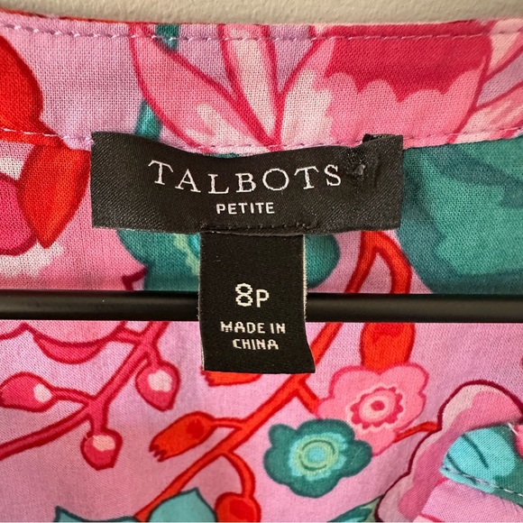 Talbots Petite Midi Shirtdress Button Front Floral Print 100% Cotton Size 8P - Picture 4 of 11
